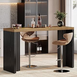 Tribesigns Home Bar Unit, 55.12-Inch Bar Table with a Spacious Tabletop, Modern Freestanding Mini Bar for Home Kitchen, Living Room, Balcony, Basement, Walnut & Black