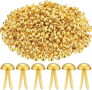 Hotop 500 Pcs Brads for Paper Crafts Fastener,0.3 X 0.6 Inch,Golden | 0.3 x 0.6 Inch, Metal Paper Fastener, Round Prong Fasteners for Scrapbooking School Project, Reusable for DIY Paper Craft