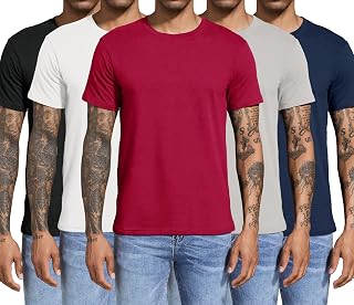 Boyzn Men's 3, 4 or 5 Pack Cotton T-Shirts, Short Sleeve Crewneck Sport Tees, Cotton Gym Workout Running Shirts for Men