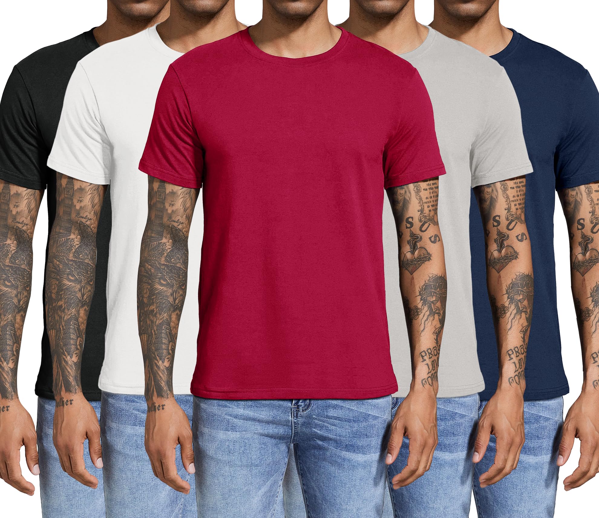 Boyzn Men's 3, 4 or 5 Pack Cotton T-Shirts, Short Sleeve Crewneck Sport Tees, Co