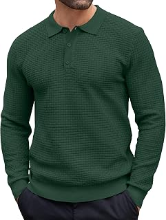 COOFANDY Mens Knitted Polo Shirt Long Sleeve Lightweight Fashion Casual Collar