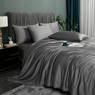 Bed Linen Bamboo 155 x 220 cm Grey Dark Grey Plain 100% Natural Bamboo