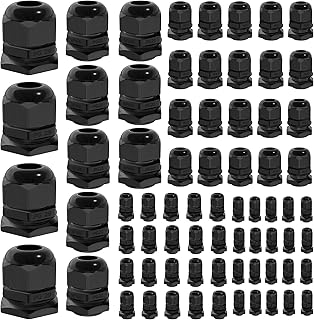 Joinfworld 72Pcs Cable Glands Waterproof Strain Relief Cord Connector Grip Waterproof Cable Pass Through PG7 1/4" 3/8" 1/2" 3/4" 1" with Wire Grommet for 3-25mm Cable Diameter