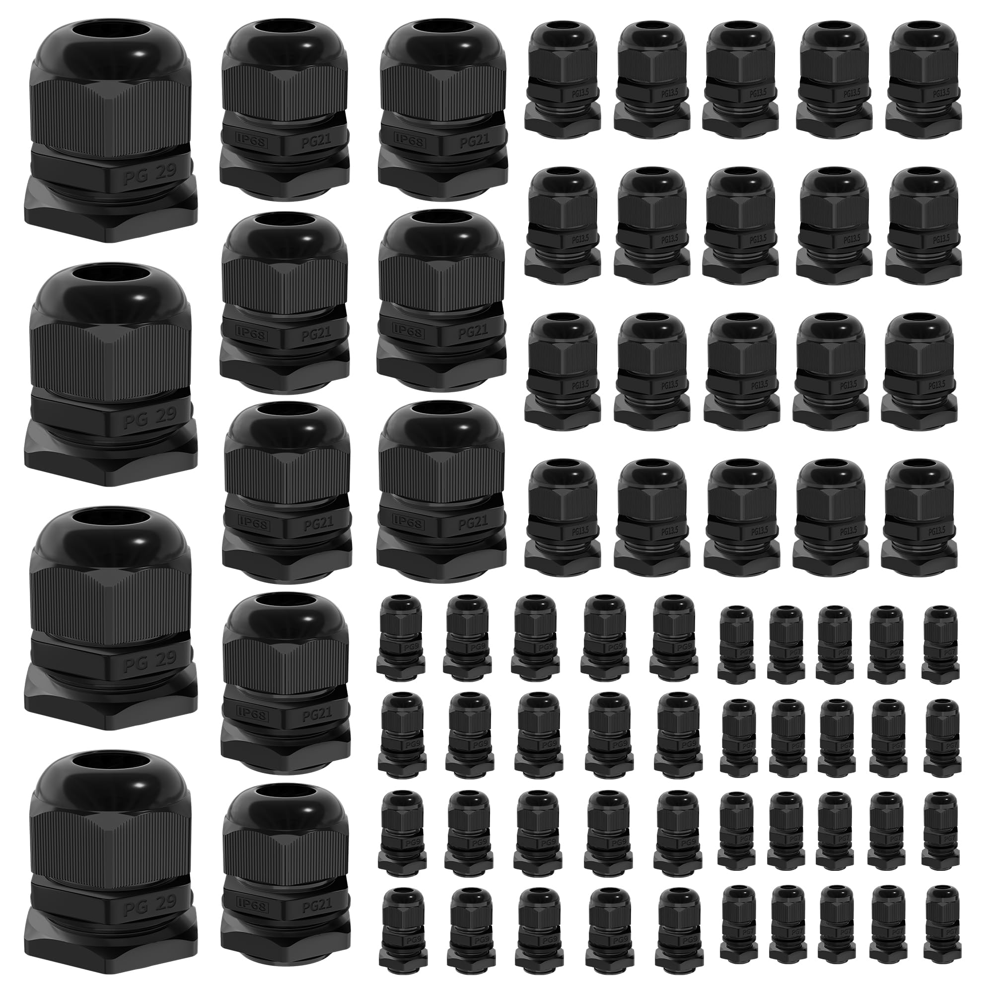 Joinfworld 72Pcs Cable Glands Waterproof Strain Relief Cord Connector Grip Water