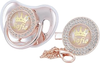 MIYOCAR Personalized Any Name Bling Gold Silver Pacifier and Clip Set 18 Colors BPA Free Safe Unique Design Luxurious Dummy Ideal Gift for Baby Show New Born
