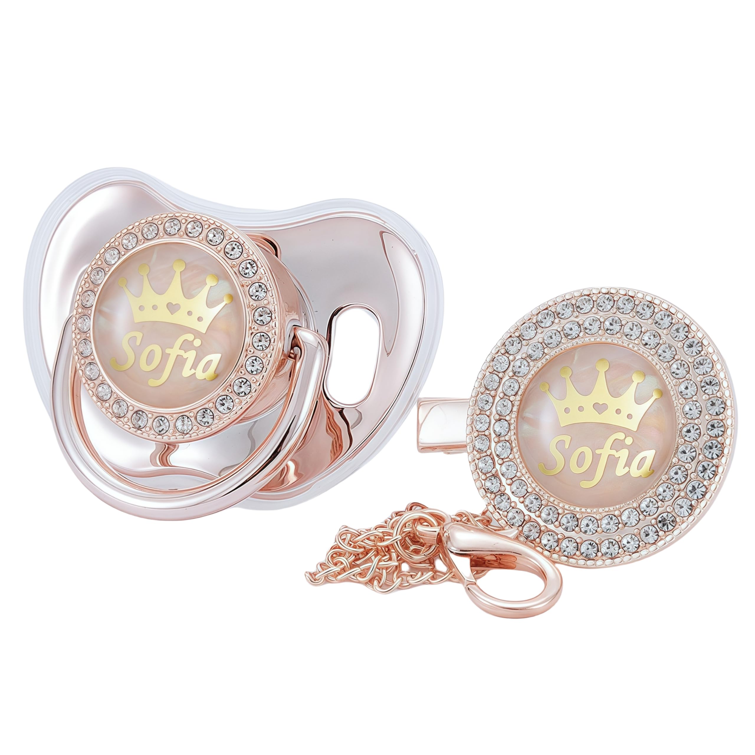 MIYOCAR Personalized Any Name Bling Gold Silver Pacifier and Clip Set 18 Colors 