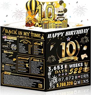 10th Birthday Card for Girl Boy Son Daughter, Big Pop Up 10th Birthday Cards for Grandson Granddaughter, Back In 2016 Funny 10 Year Old Birthday Decorations