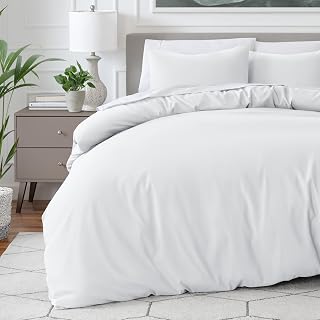 Bare Home 1800 Double Duvet Cover Set Ultra Soft Lightweight Duvet Cover Set with Duvet Cover and 2 Pillowcases (Double,White)