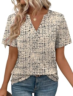 WEESO Chemisier d'été à manches courtes et col en V pour femme - Coupe ample - Tendance