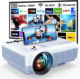FUDONI Projector with 5G WiFi & Bluetooth, Native 1080P 18000L Portable | Compact Outdoor Movie Projector, Home Theater, Built-in Speaker, HDMI USB AV, Works with Firestick, Laptop, iOS, Android, PS5