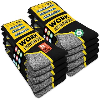 SOXCO 10 Pairs Men’s Work Socks, Black Crew Length | DRI-WIK Moisture Management Technology | Super Soft Cushioned Footbed | Reinforced Heel & Toe | Dura-Stretch Elastane | Pack of 6 or 10 Pairs