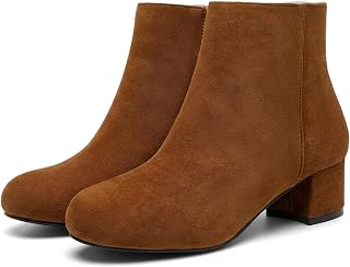CAMSSOO GOGO Womens Suede Fashion Block Heel Side Zip Ankle Boots