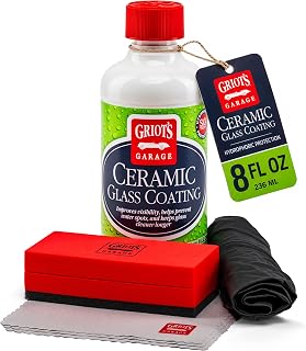 Griot's Garage Ceramic Glass Coating Kit for Cars, SiO2 Hydrophobic Sealant for Windshields and Auto Detailing, Includes Applicator Pad and Microfiber Towels, 10867