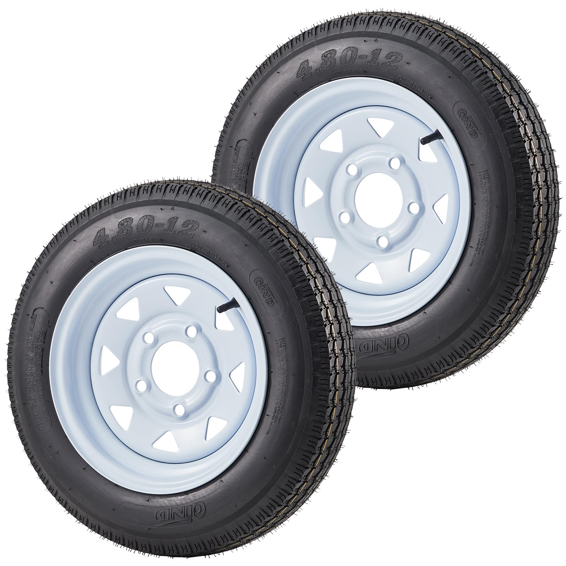 Garvee 2 Pack 4.80-12 4.80x12 480-12 Trailer Tires with 12 inch Rims | 5 Lug on 