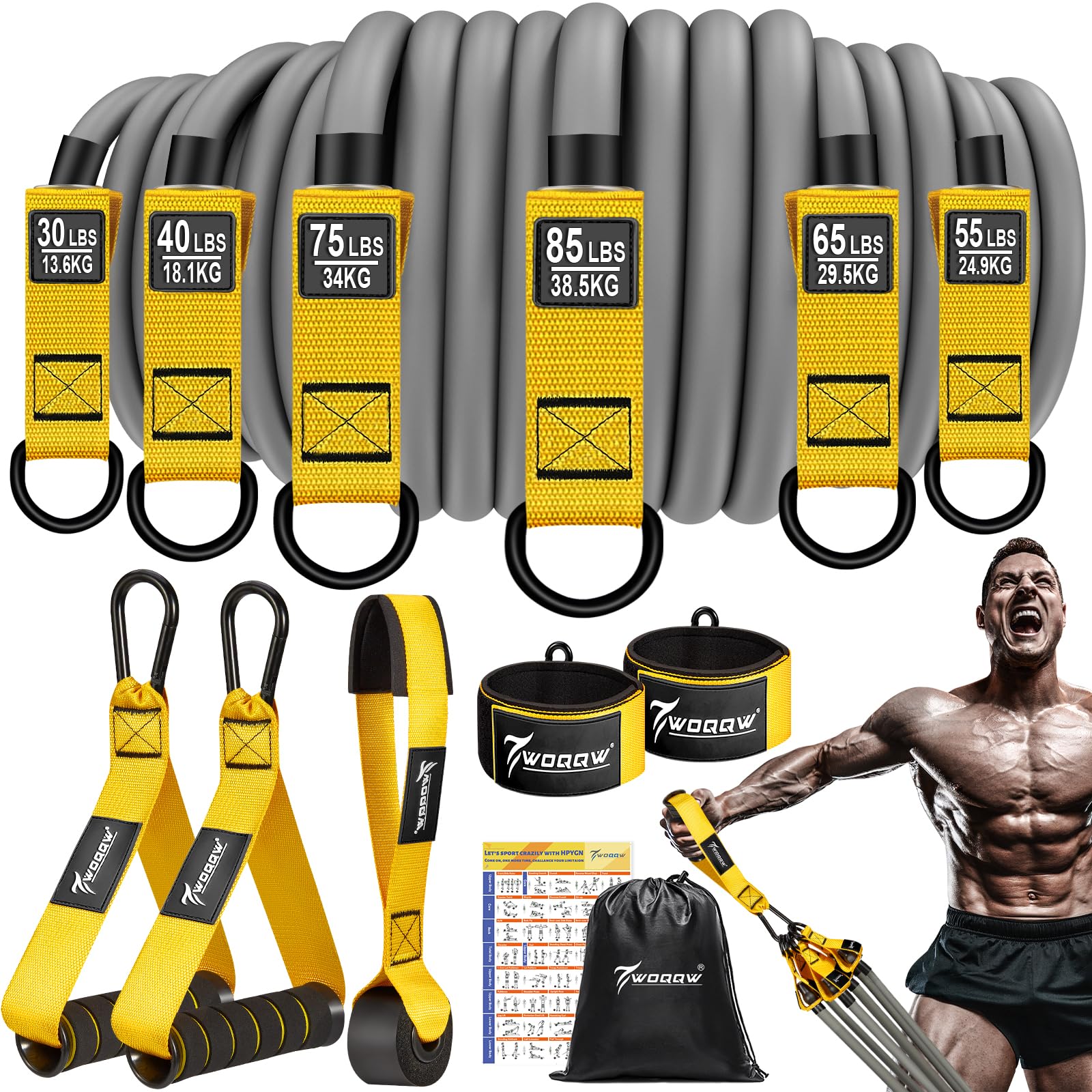 WOQQW Resistance Bands, Heavy Exercise Bands with Handles, Workout Bands for Men