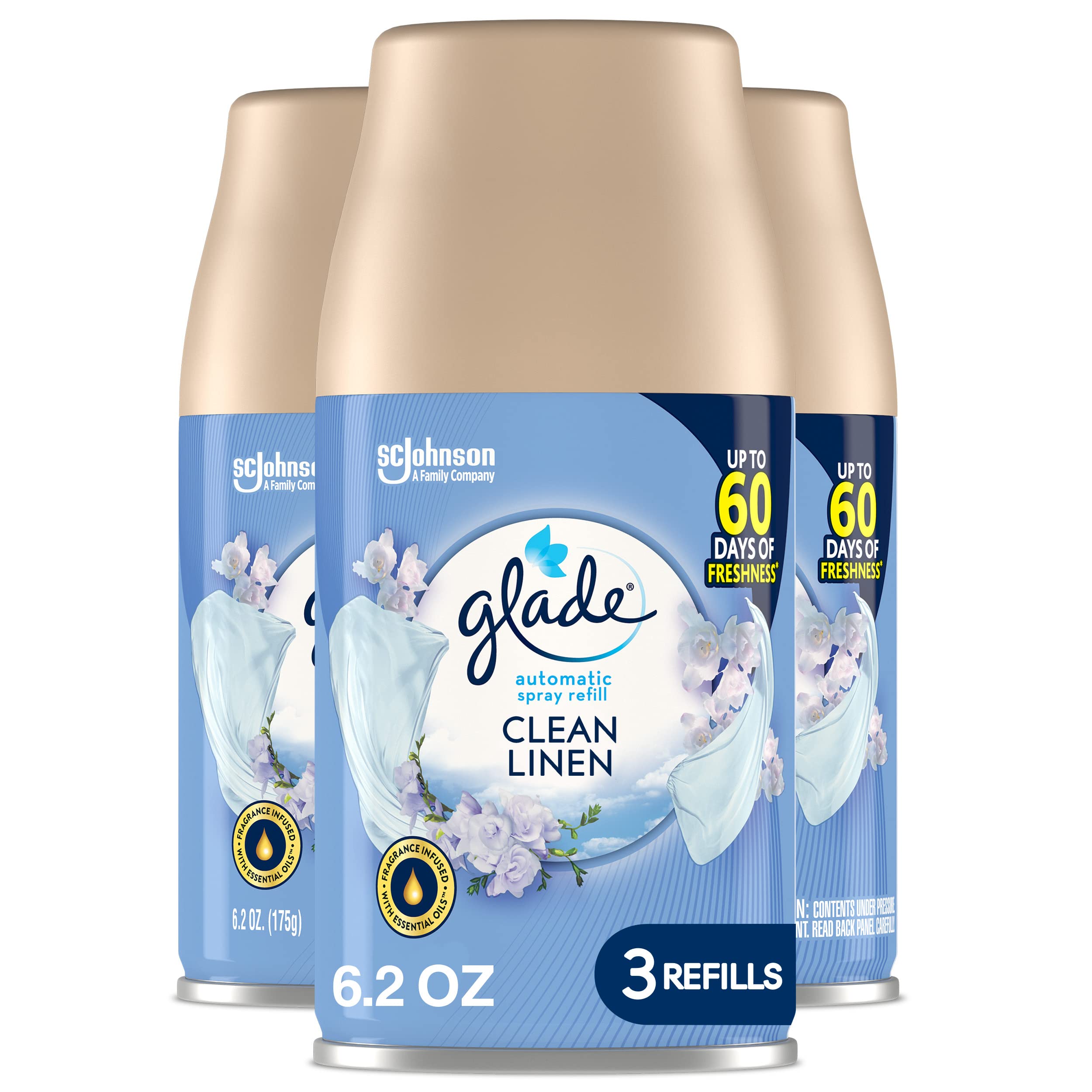 Glade Automatic Spray Air Freshener Refill, Clean Linen, 3 Count | 6.2 oz Each, 