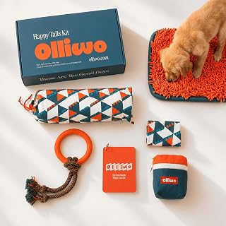 Olliwo Happy Tails Puppy Habit-Building Kit, Tug Toy Snuffle Mat, Large | A kit with a plan, not a box of toys. Guided cards turn five minutes a day into calmer mornings and quieter nights