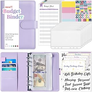 Sooez Budget Binder with Money Saving Challenge, Money Saving Binder | Cash Envelopes, Expense Sheets, Challenge Tracker & Category Labels, Envelope Savings Challenges Book for Home Office School