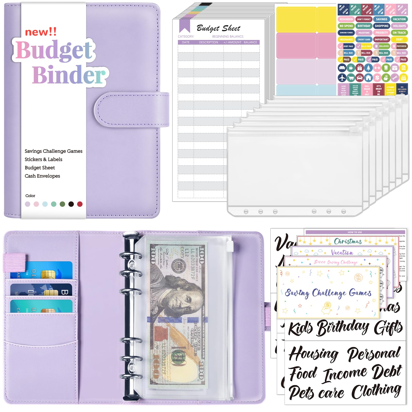 Sooez Budget Binder with Money Saving Challenge, Money Saving Binder | Cash Enve