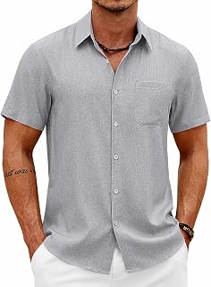 COOFANDY Mens Short Sleeve Button Down Shirts Casual Summer Shirts Linen Beach Shirt with Pocket