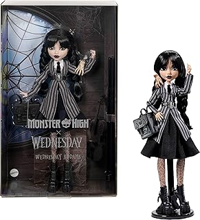 ​Monster High x Wednesday Addams Doll | Collector Wednesday Doll in Black Nevermore Academy Uniform with Thing and Backpack Accessories, Doll Stand, HXJ04
