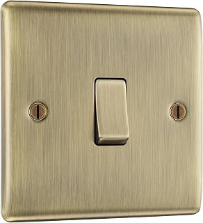 BG Electrical Single Wall Light Switch, 2 Way, Raised and Slim Profile, Round Edges, Nexus Metal, Antique Brass, 20A, 16AX, NAB12
