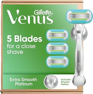 Gillette Venus Razor for Women, Extra Smooth, Includes 1 Reusable Razor Handle + 4 count 5-Bladed Razor Refills, Women's Razor with Durable Metal Handle and Shower Holder