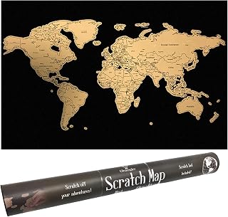 Gleneagles Scratch Off World Map Poster - Travel Tracker, Black & Gold | Reveal Countries as You Travel, A1 Adventure Wall Map, Bucket List Gift for Him or Her