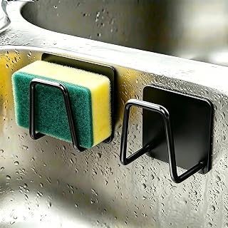 3 Pieces Stainless Steel Sponge Holder for Kitchen Sink, Wall Mount Design with Dual Hooks, Great for Sponges and Small Tools, Keep Surfaces Clean, Color
