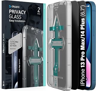 Deppa Privacy Tempered Glass for iPhone 13 Pro Max / 14 Plus [2 Pieces] – Ultra Resistant, Anti-Scratch, Full Coverage, Anti-Spy Screen Protector with Easy Installation Kit