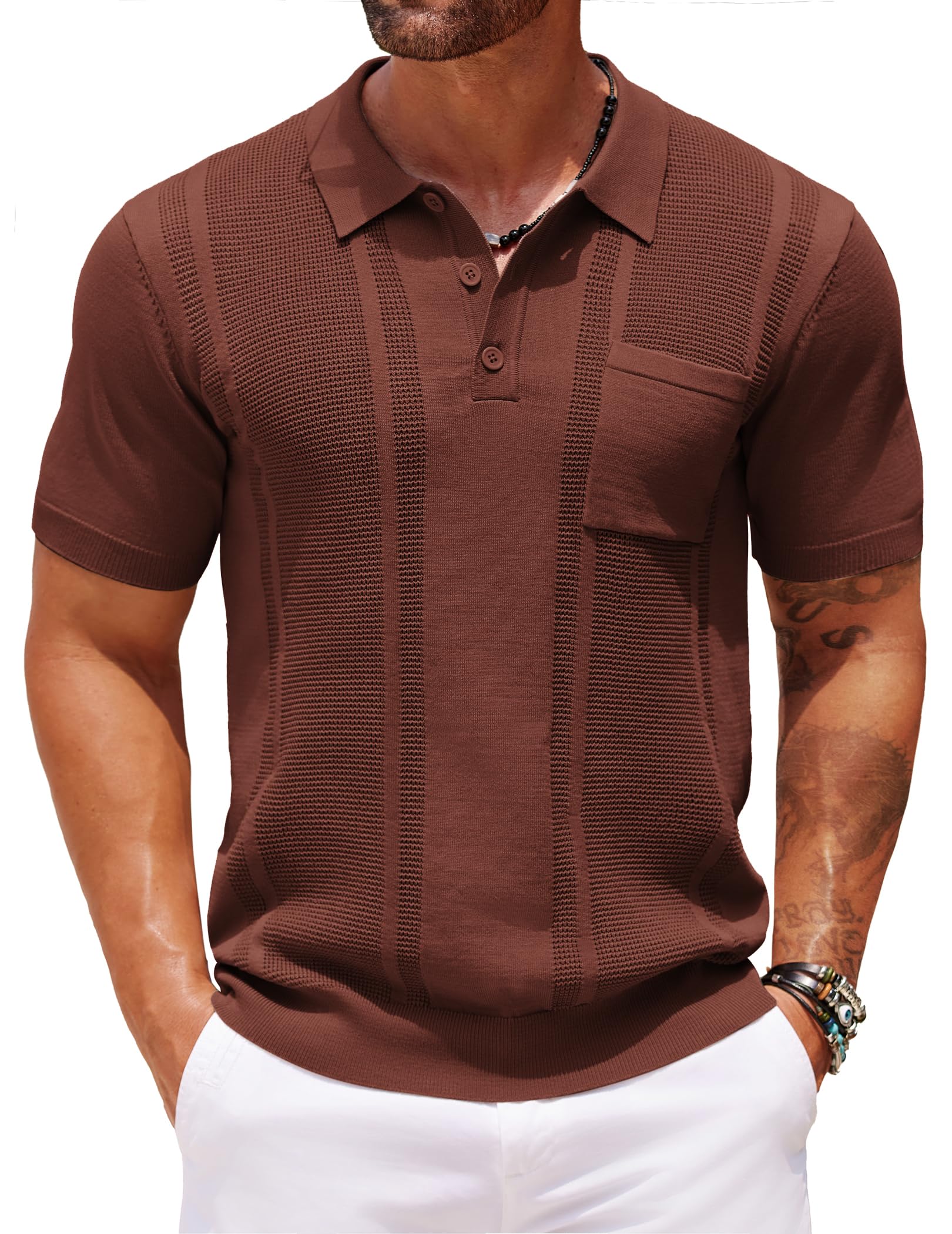 COOFANDY Knit Polo Shirts for Men Short Sleeve Textured Collared Polo Shirt