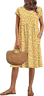AUSELILY Women's Summer Short Sleeve Knee-Length Loose Dresses with Pockets