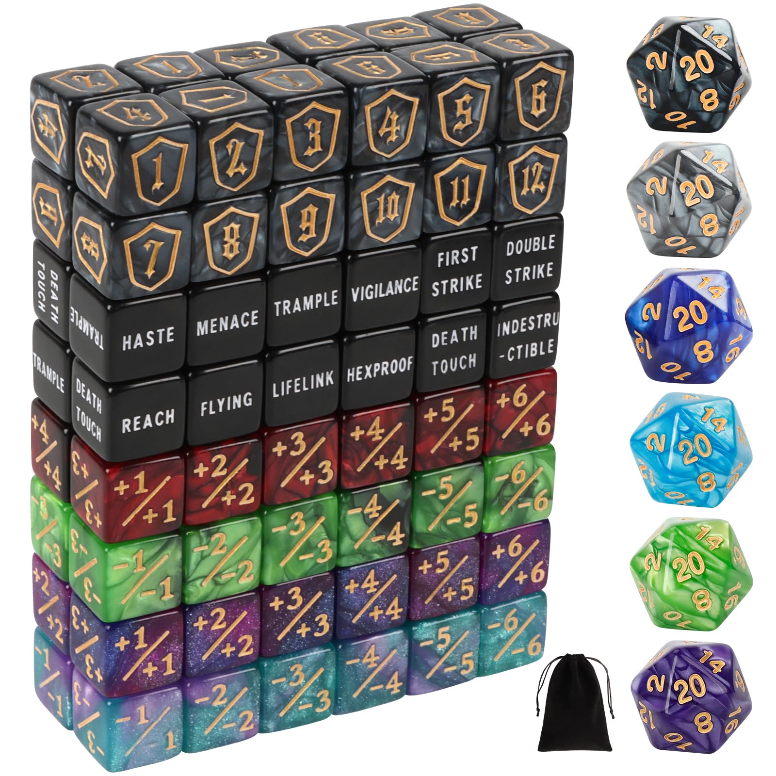 102 Pieces MTG Dice Counters Set Bulk Ability Keyword Tokens Shield Life Counter