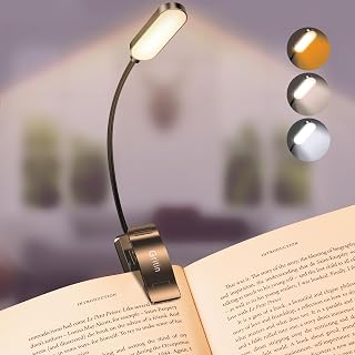 Gritin 16 LED Rechargeable Book Light for Reading in Bed | Eye Caring 3 Color Temperatures,Stepless Dimming Brightness,80 Hrs Runtime,Lightweight Flexible Clip on Light for Book Lovers