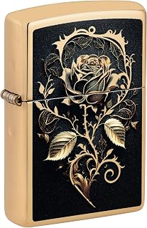 Zippo Windproof Lighter, Golden Rose, High Polish Brass, Colour Image, Refillable, Reusable, Windproof Design, Gift Box, Made in USA