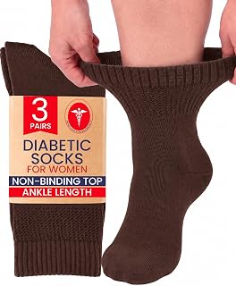 Hugh Ugoli Diabetic Women's Ankle Socks, 3 Pairs, Ultra Soft and Breathable Bamboo Socks, Comfortable for Swollen Ankles, Non-Tight Cuff and Seamless Toe, Size 3-6/8-10