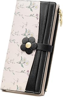 GAEKEAO Womens Wallet Slim Thin RFID Blocking Bifold Floral Vegan Leather Card Holder Large Capacity Purse with Zipper Pocket
