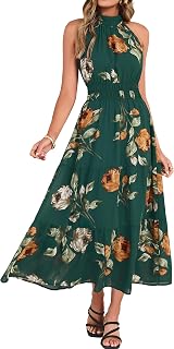 Simplee Womens Summer Halter Wedding Guest Dress Maxi Floral Vacation Boho Sundresses Flowy Formal Long Travel Dresses 2026