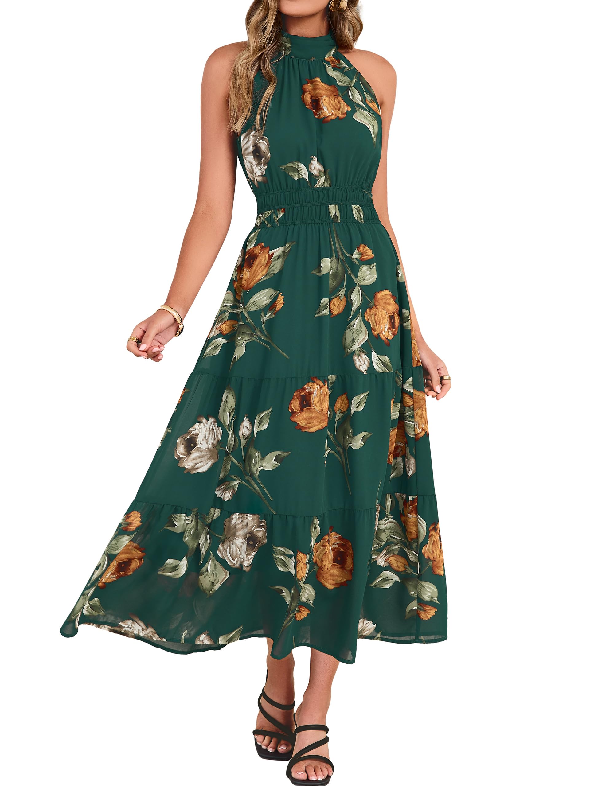 Simplee Womens Summer Halter Wedding Guest Dress Maxi Floral Vacation Boho Sundr