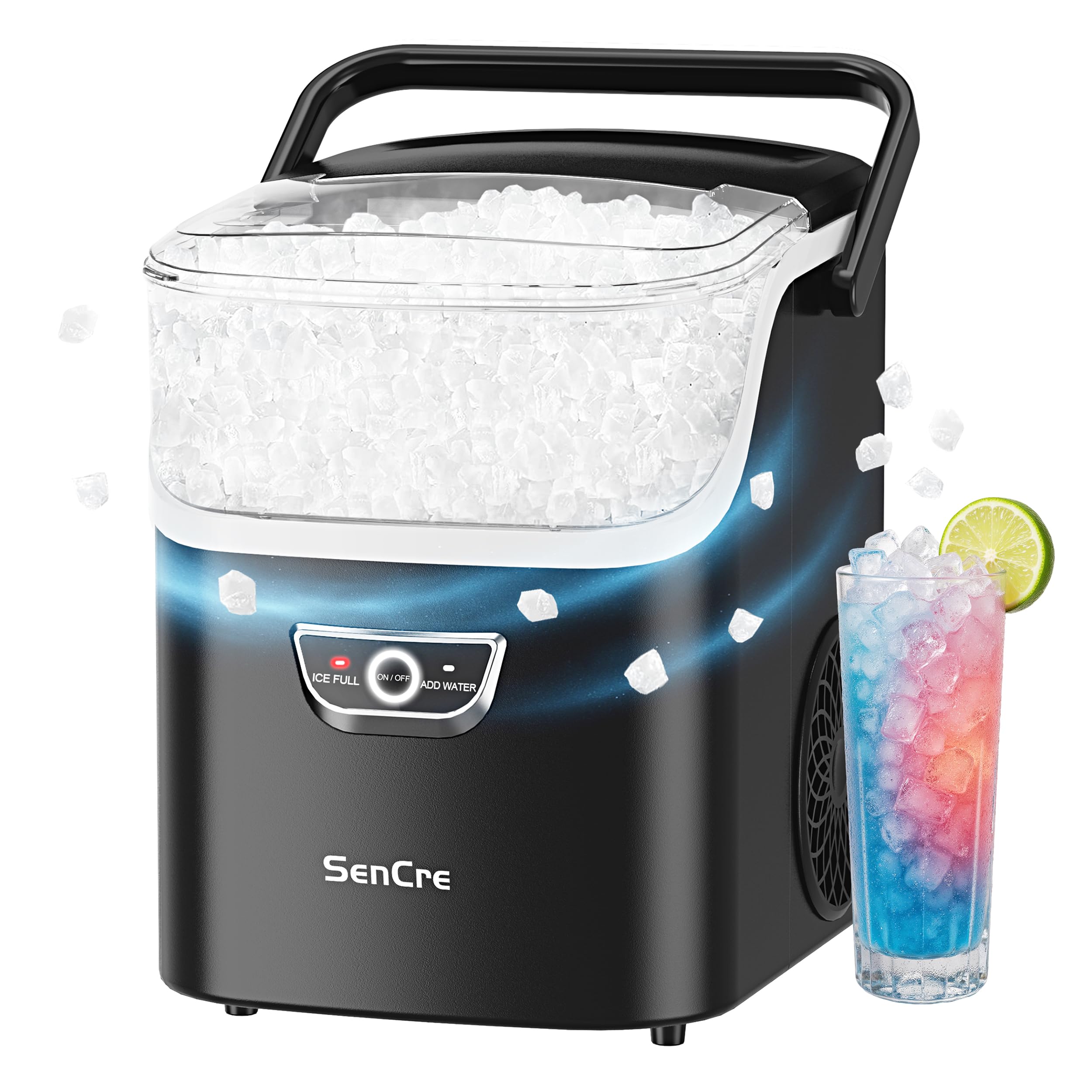 SenCre Nugget Ice Maker with Handle 40lbs/Day Countertop Ice Maker Soft Ice | Ic