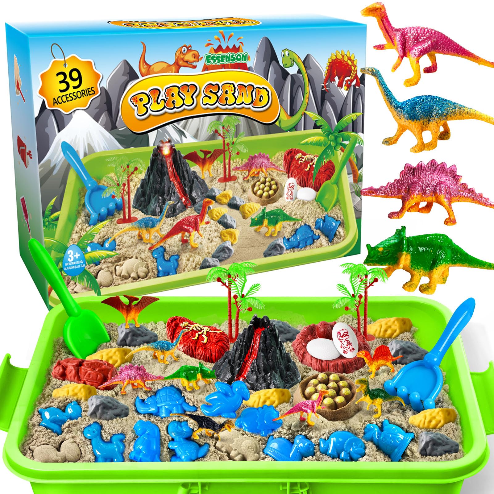Sensory Bin Dinosaurs Kit with Sensory Sand | Play Sand, Pretend Play Beach Toy,