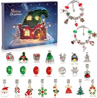 Christmas Advent Bracelets, 24 Days Countdown Decoration, Gift Kit for DIY Jewellery Making, 22 Beads and 2 Bracelets
