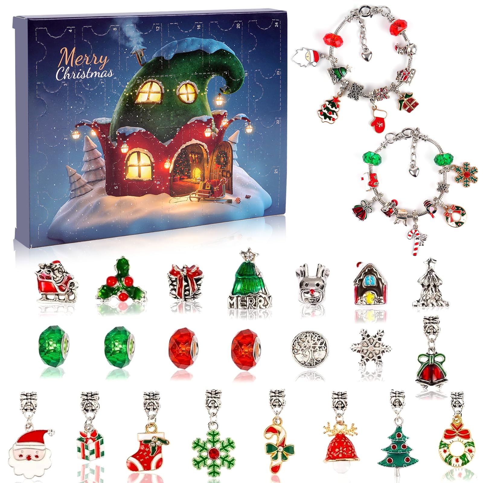 Christmas Advent Bracelets, 24 Days Countdown Decoration, Gift Kit for DIY Jewel