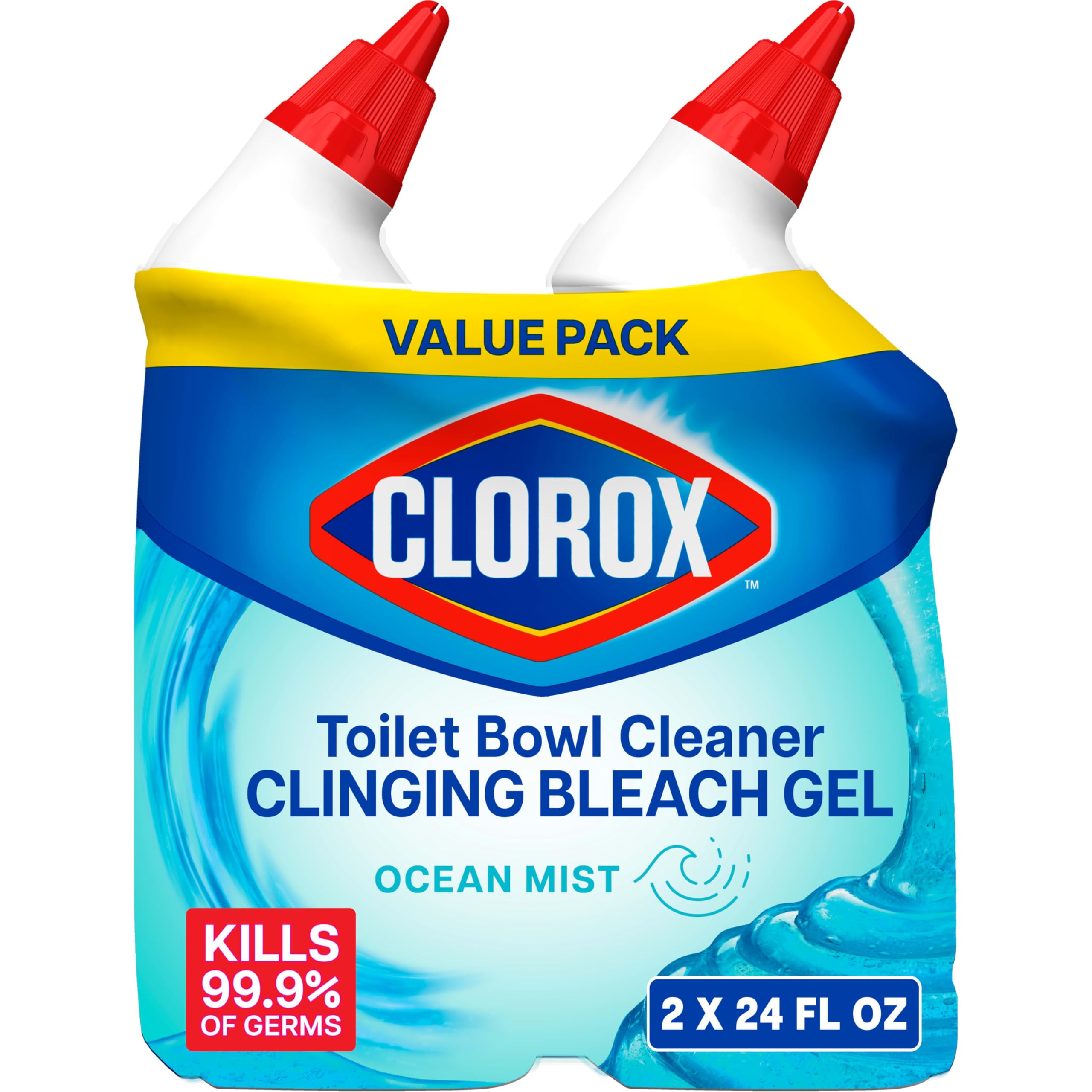 Clorox Toilet Bowl Cleaner Clinging Bleach Gel, Kills 99.9% of Bacteria and Viru