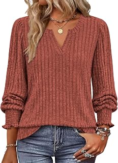 Lylinan Suéteres de manga larga con cuello en V para mujer, ropa informal de moda para otoño, tallas S-XXL