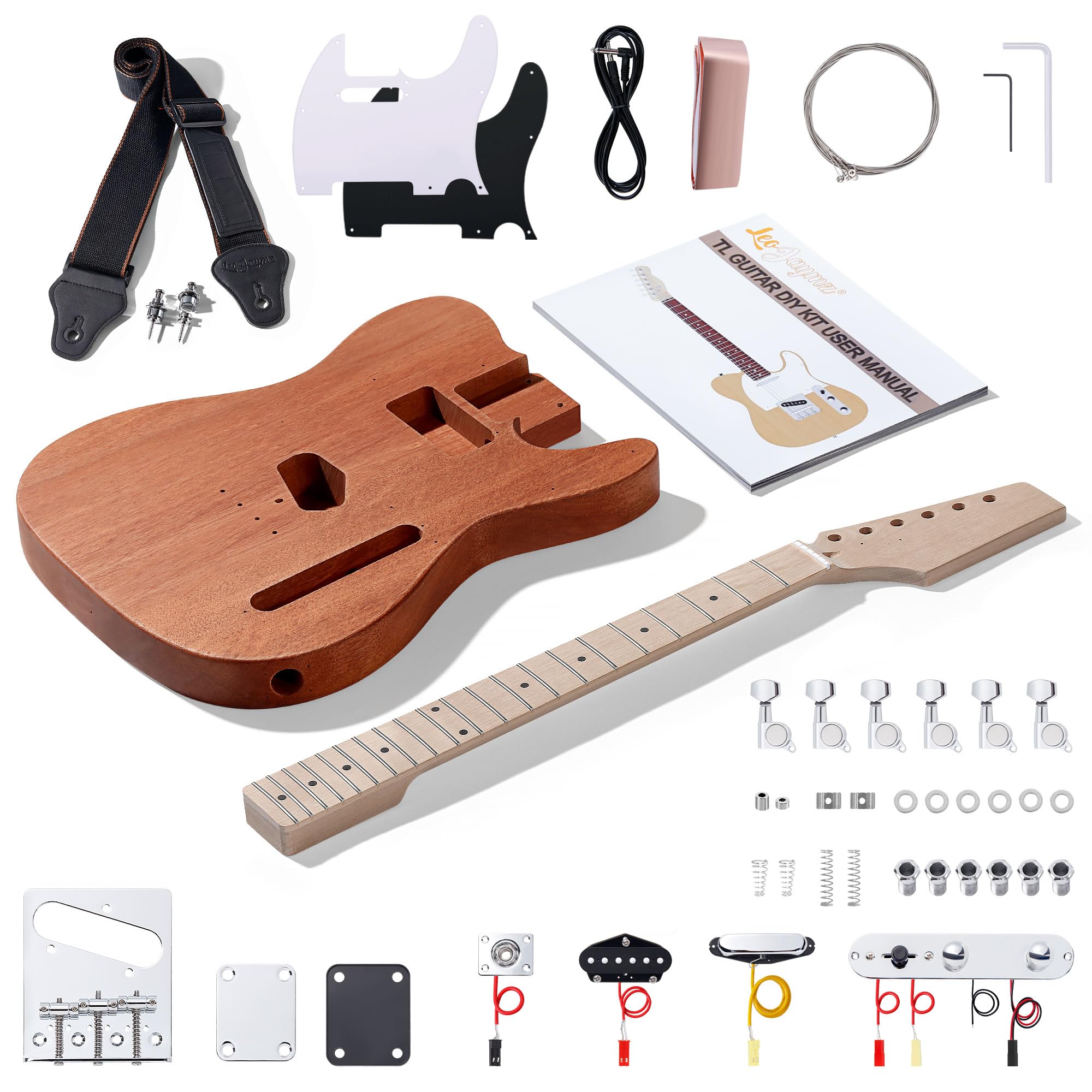 Leo Jaymz DIY TL Style Electric Guitar Kits with Mahogany Body and Maple Neck - 