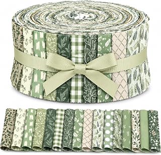 Hosuly 40 Pcs Sage Green Fabric Strips Jelly Elegant Quilting Fabric Scraps | 2.5 x 39 Inches Sage Green Leaves Precut Quilting Fabric Strips for Rug Blanket Upholstery Purse Making DIY Gift