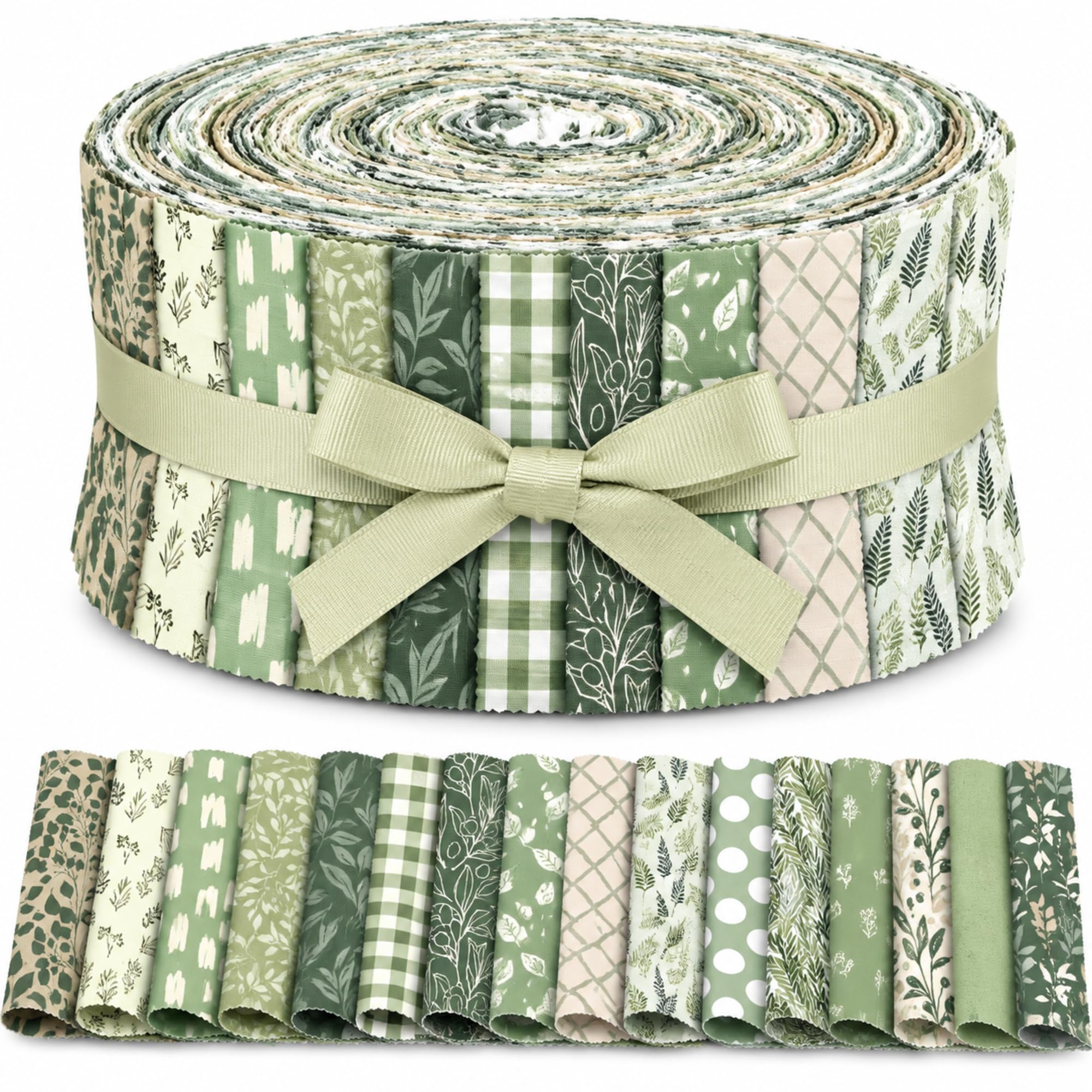 Hosuly 40 Pcs Sage Green Fabric Strips Jelly Elegant Quilting Fabric Scraps | 2.