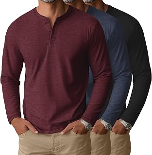 August Alley 3 Pack Men's Big and Tall Long Sleeve Henley Shirts
