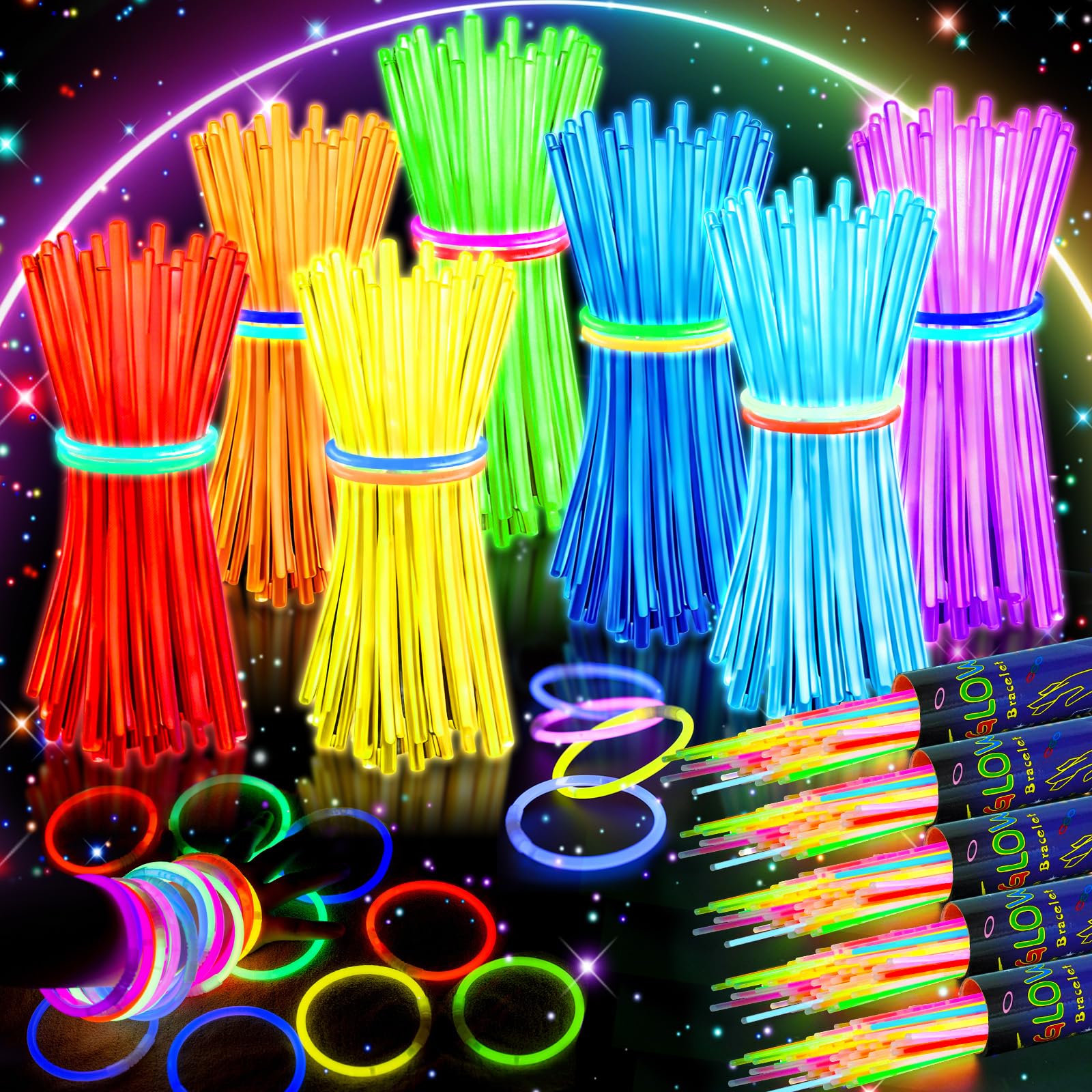 HONLYNE 500 Pack Glow Sticks Party Favors Bulk, 8" Glow in the Dark Party Suppli